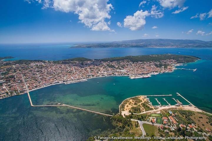 an aerial view of a city and a body of water at CityCenter Apartment in Argostoli