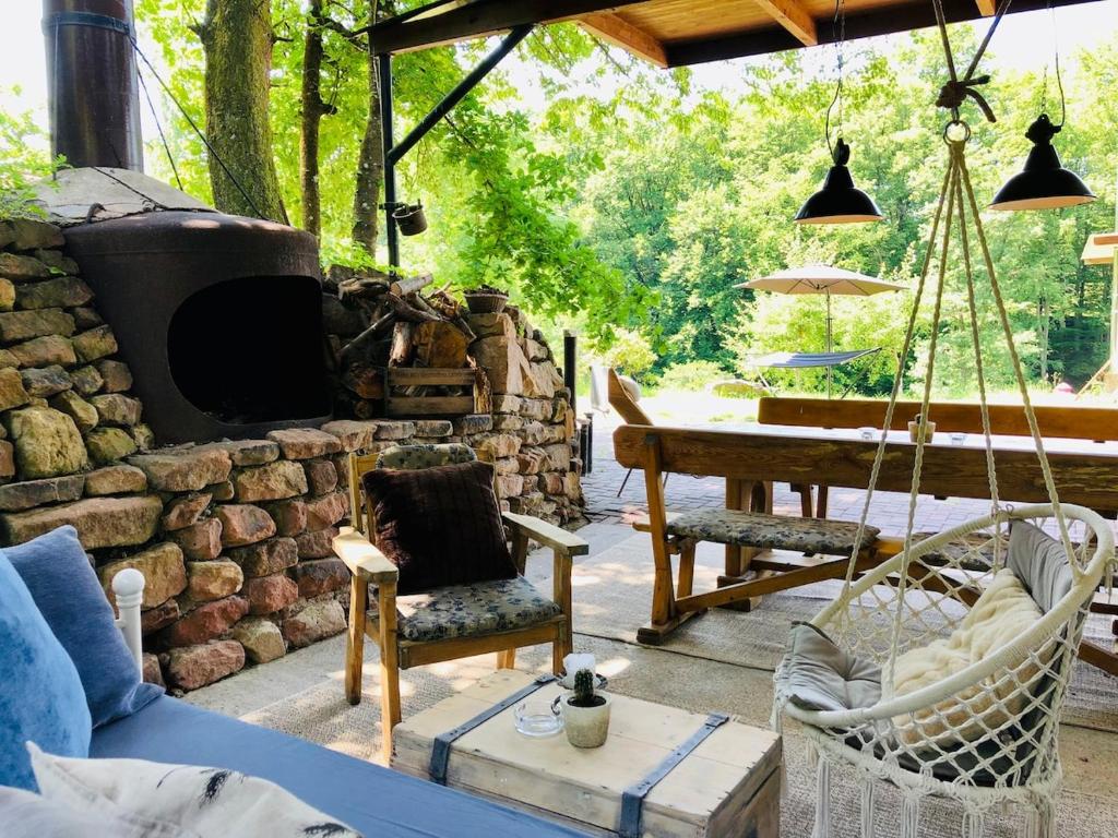 Posezení v ubytování Tiny Ferienhaus 3 am Rimbach in Steinau an der Strasse