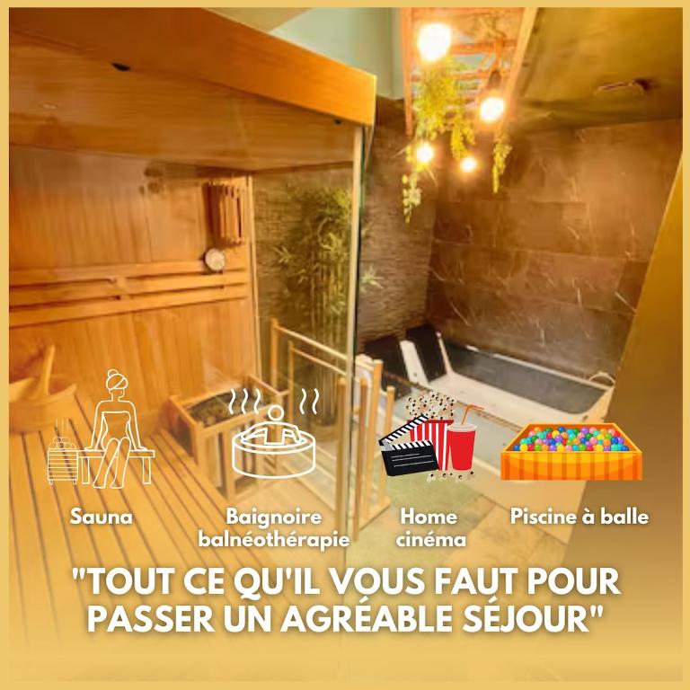 une photo d'une salle de bain avec une pièce avec dans l'établissement Jules Verne's Office, à La Celle-sous-Gouzon