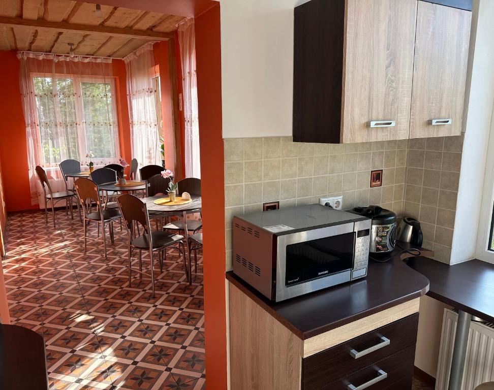 Kuchyň nebo kuchyňský kout v ubytování Villa Gāles Hotel