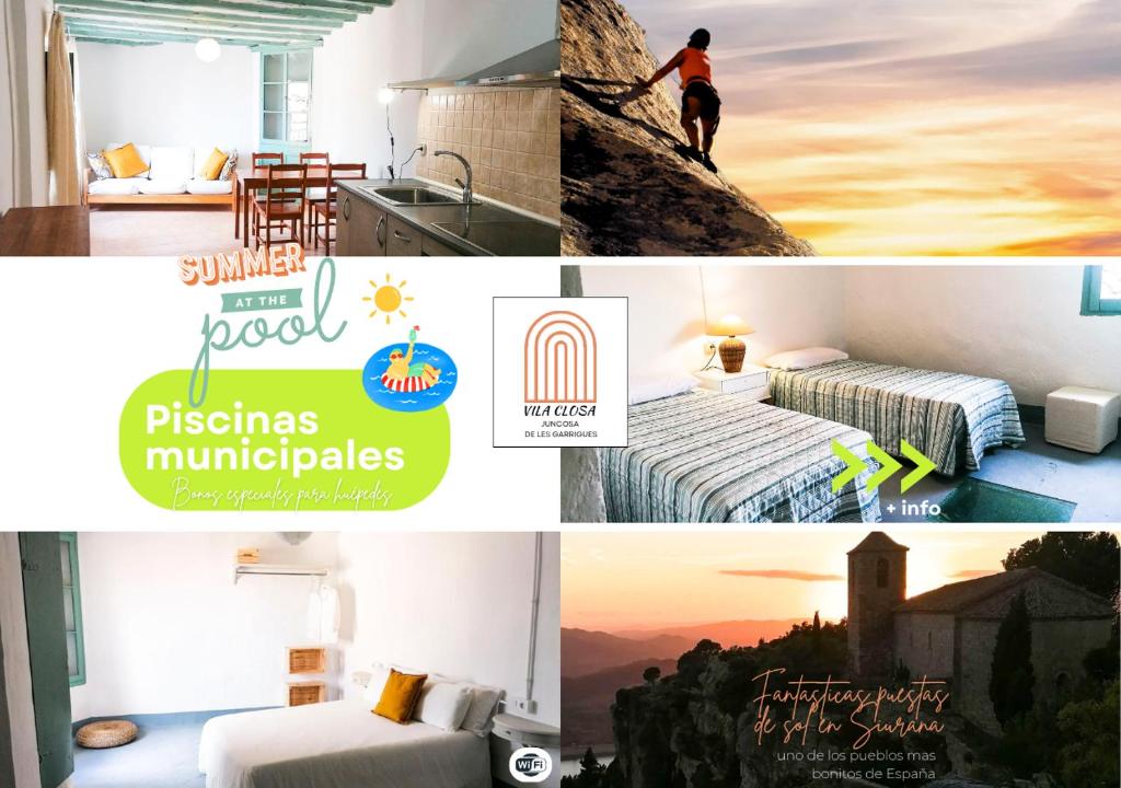 a collage of pictures of a hotel room and a hotel at Vila Closa Juncosa in Juncosa