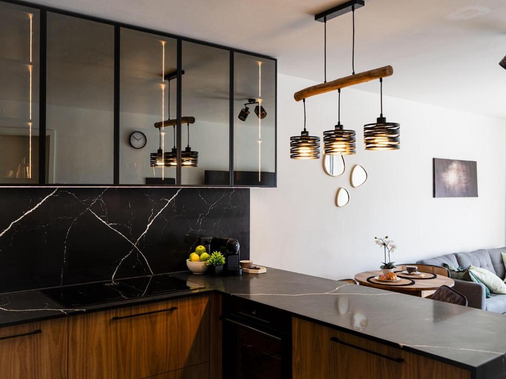 Köök või kööginurk majutusasutuses Flussblick am Töpferberg 3