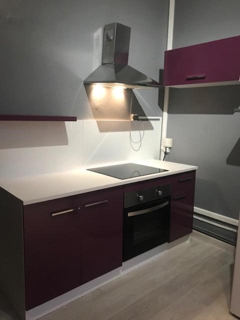 une cuisine avec un évier et une cuisinière dans l'établissement Studio idéalement placé, calme et proche centre ville, à Saint-Étienne