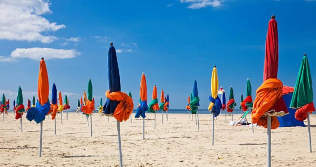 - un bouquet de parasols sur la plage dans l'établissement Deauville Sevigné 6p 2ch G Terrace pool tennis, à Deauville