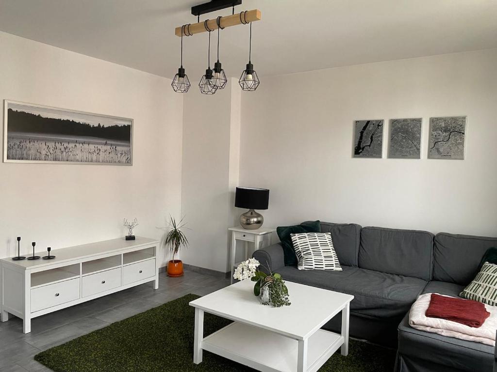 a living room with a couch and a table at Confortable Appartement près de Metz pour 6 personnes in Ban-Saint-Martin
