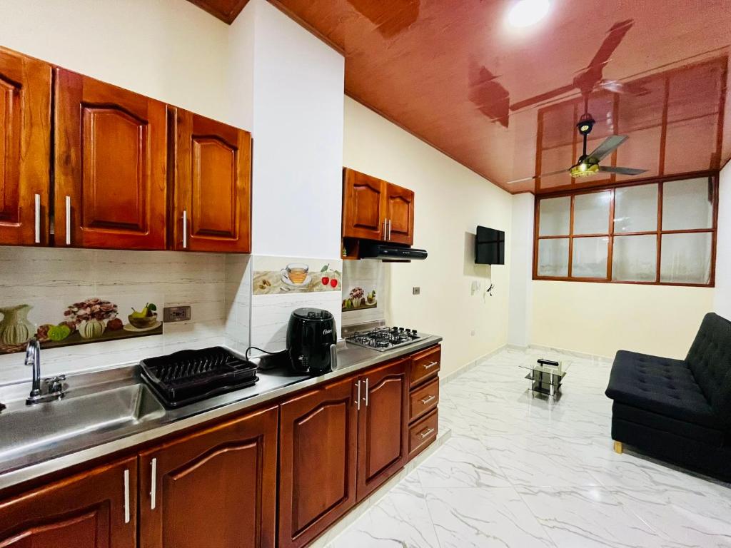 Kuchyň nebo kuchyňský kout v ubytování Aparta Hotel Horinthia