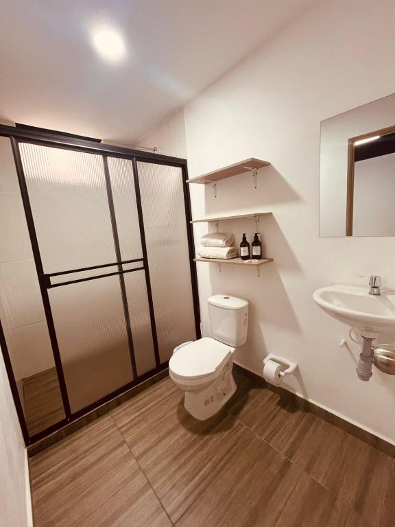Koupelna v ubytování Apartahotel Tonchala