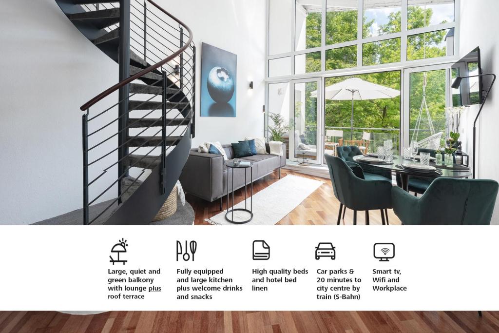Khu vực ghế ngồi tại Blueberry Living - Design Loft nahe München - Dachterrasse - S-Bahn