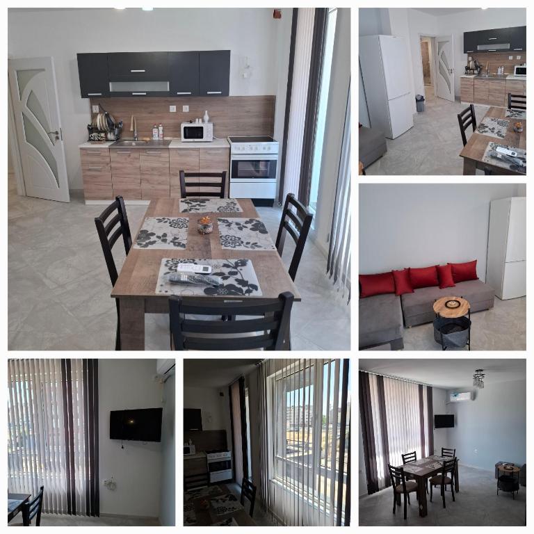 a collage of photos of a kitchen and a dining room at Apartment Active Sport in Pazardzhik