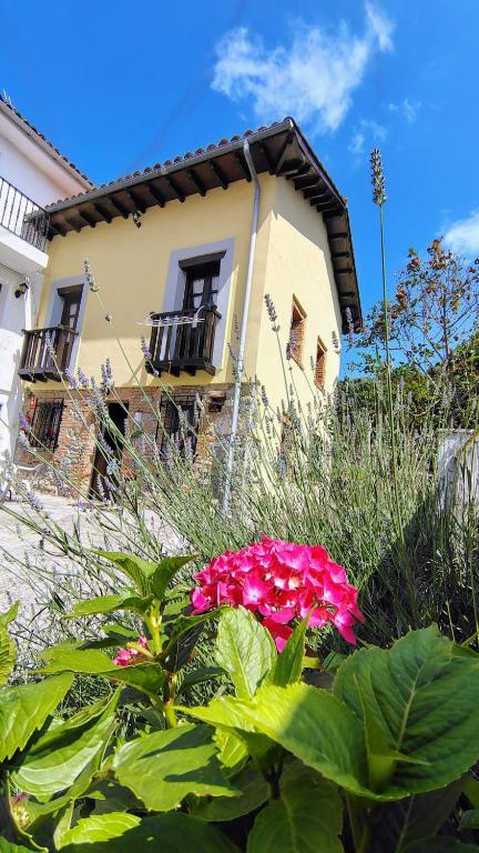 a house with pink flowers in front of it at La Casina de la Caleyona, Parres - Llanes in Llanes