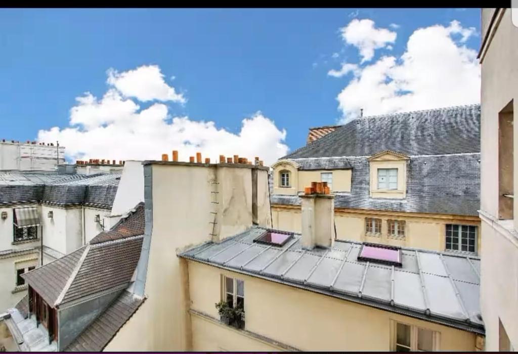 une vue des toits des bâtiments d'une ville dans l'établissement Artistic flat in the center of the Marais, à Paris