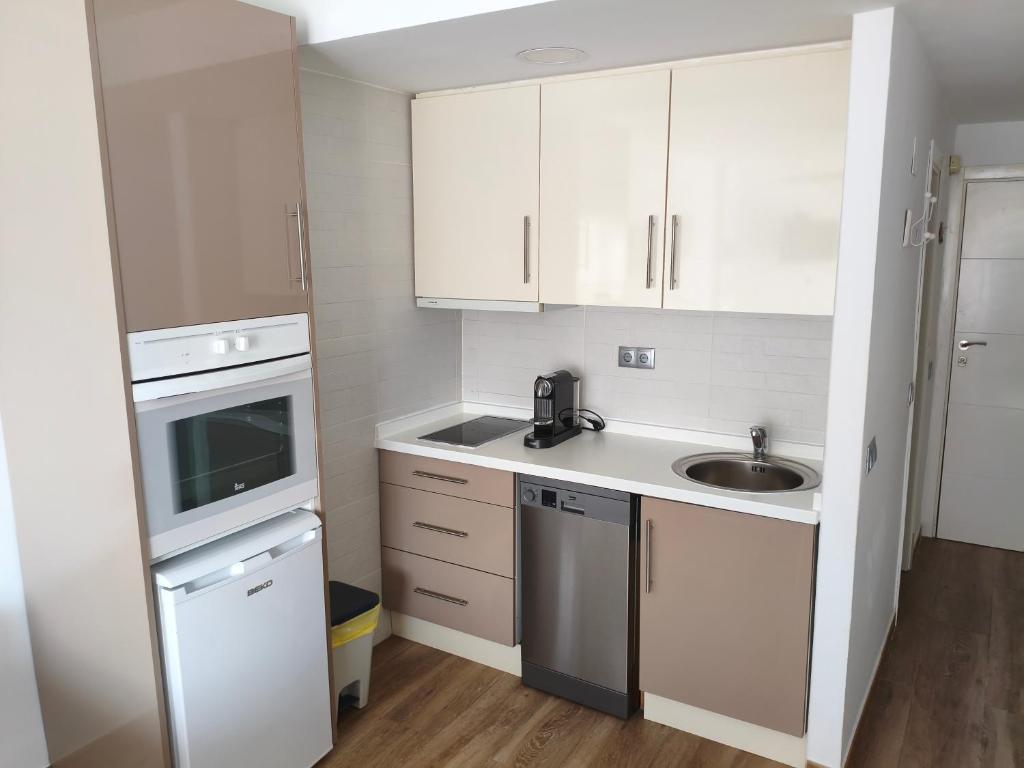 Kuchyňa alebo kuchynka v ubytovaní Apartamento Estudio en Chinasol Primera Línea Playa San Cristóbal