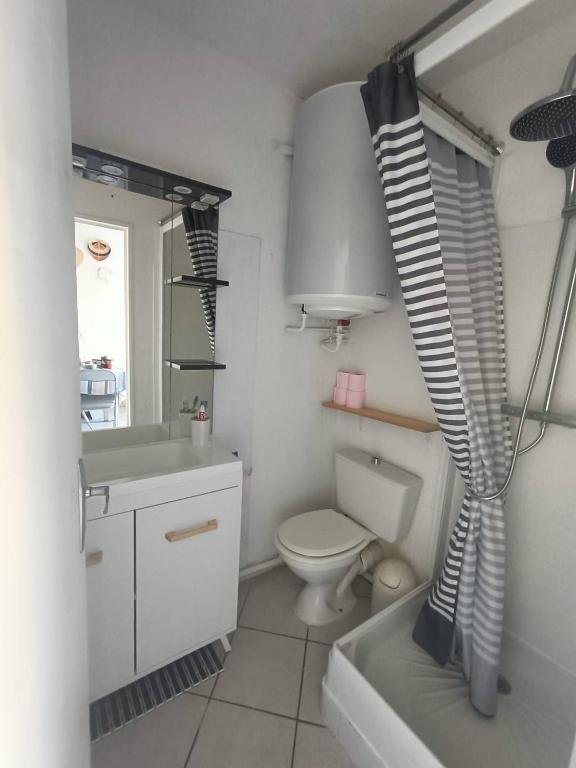 Kúpeľňa v ubytovaní Appartement T2 Cabine, mezzanine Saint Pierre la mer 4oliv41