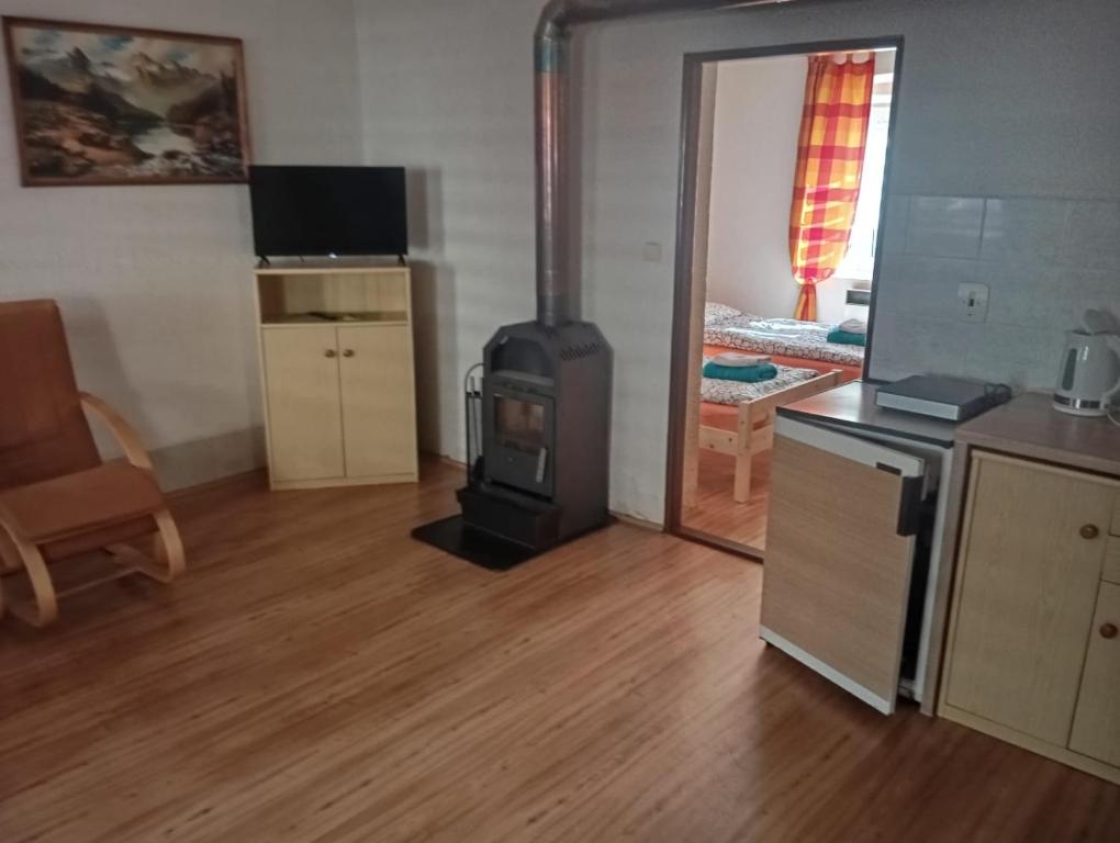 Kuchyň nebo kuchyňský kout v ubytování Apartmány Merkel