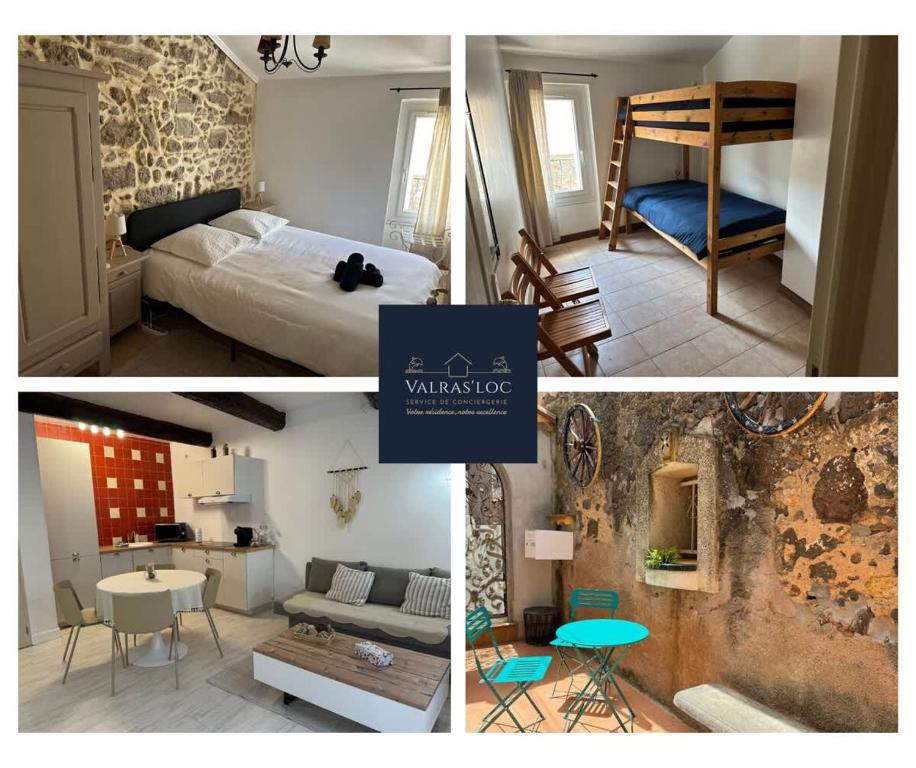 a collage of pictures of a bedroom and a room at Maison de Village Portiragnes in Portiragnes
