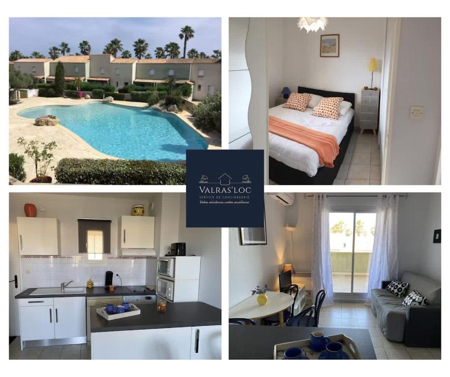 Ένα ή περισσότερα κρεβάτια σε δωμάτιο στο Evasion Valras Appartement Cosy avec Piscine