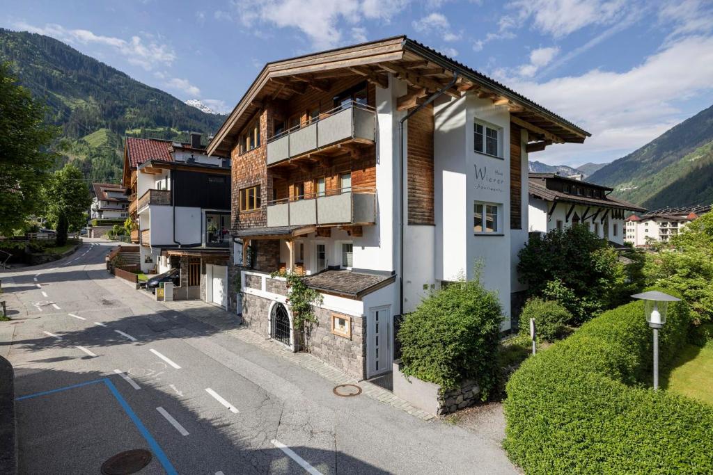 an apartment building on the side of a street at Haus Wierer in Mayrhofen