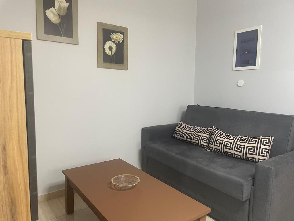 a living room with a couch and a table at Vasilakis Apartments 3 in Chios