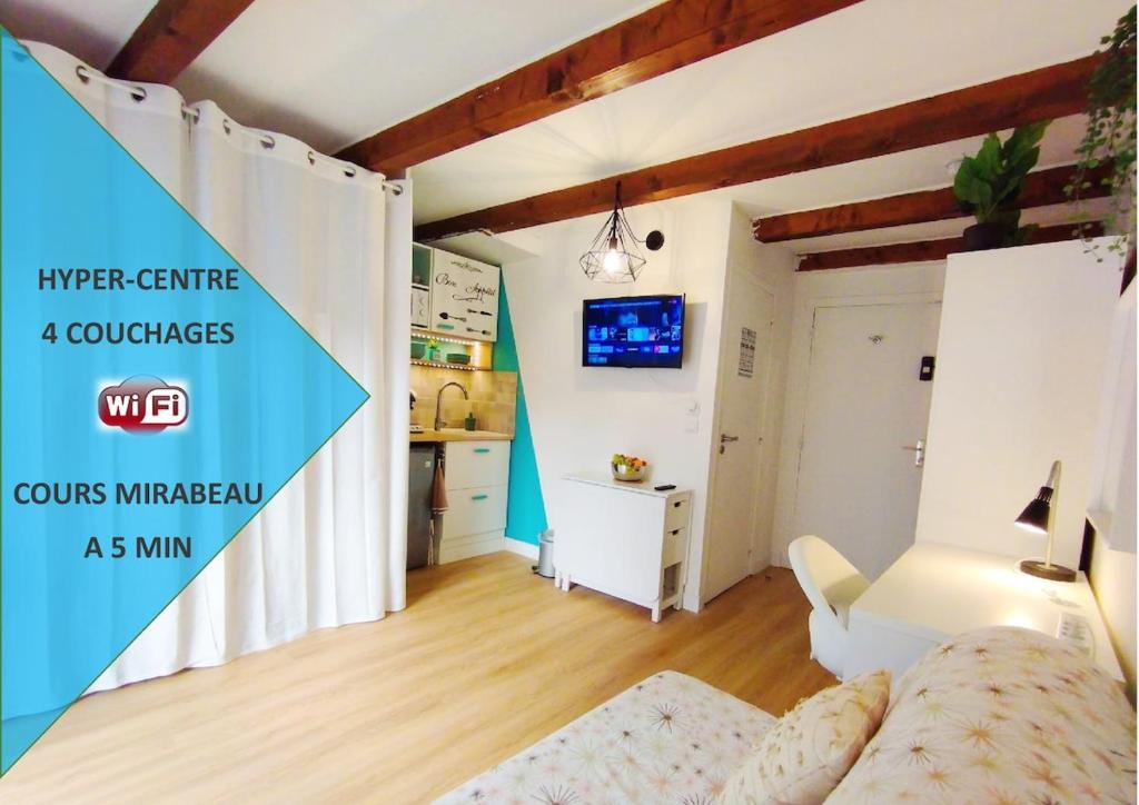 TV a/nebo společenská místnost v ubytování L'ESCALE AIXOISE - Centre Historique - 5min à pieds Cours Mirabeau - by experienceimmo