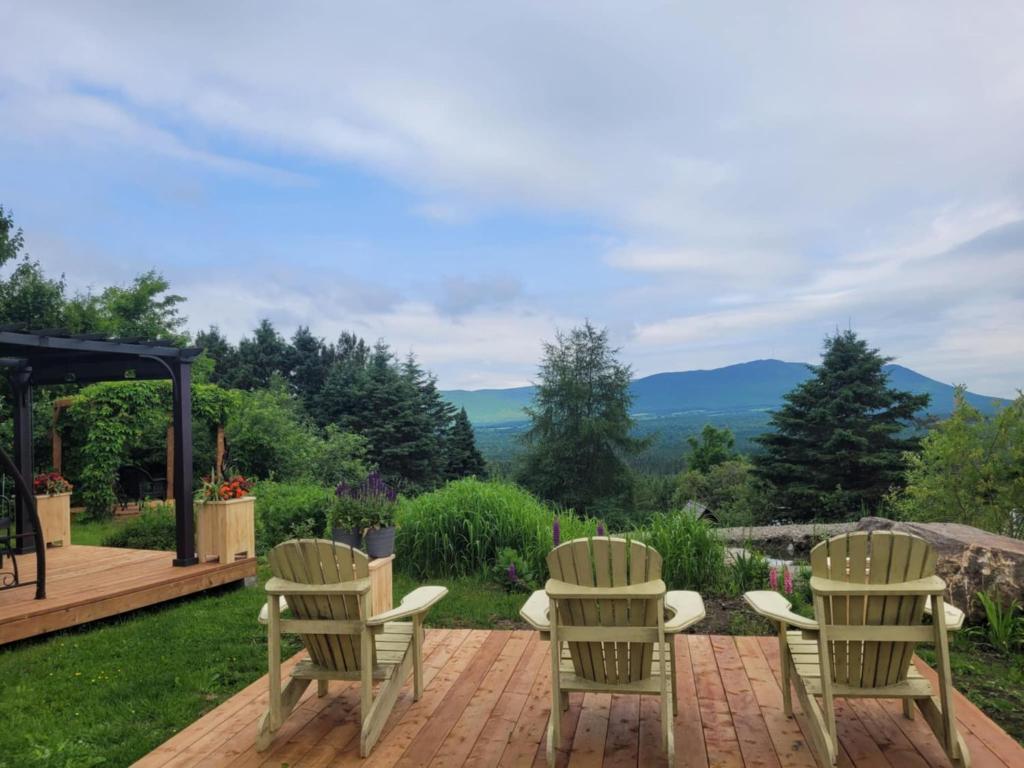 a group of chairs sitting on a patio at Gîte champêtre Chesham in Notre-Dame-Des-Bois