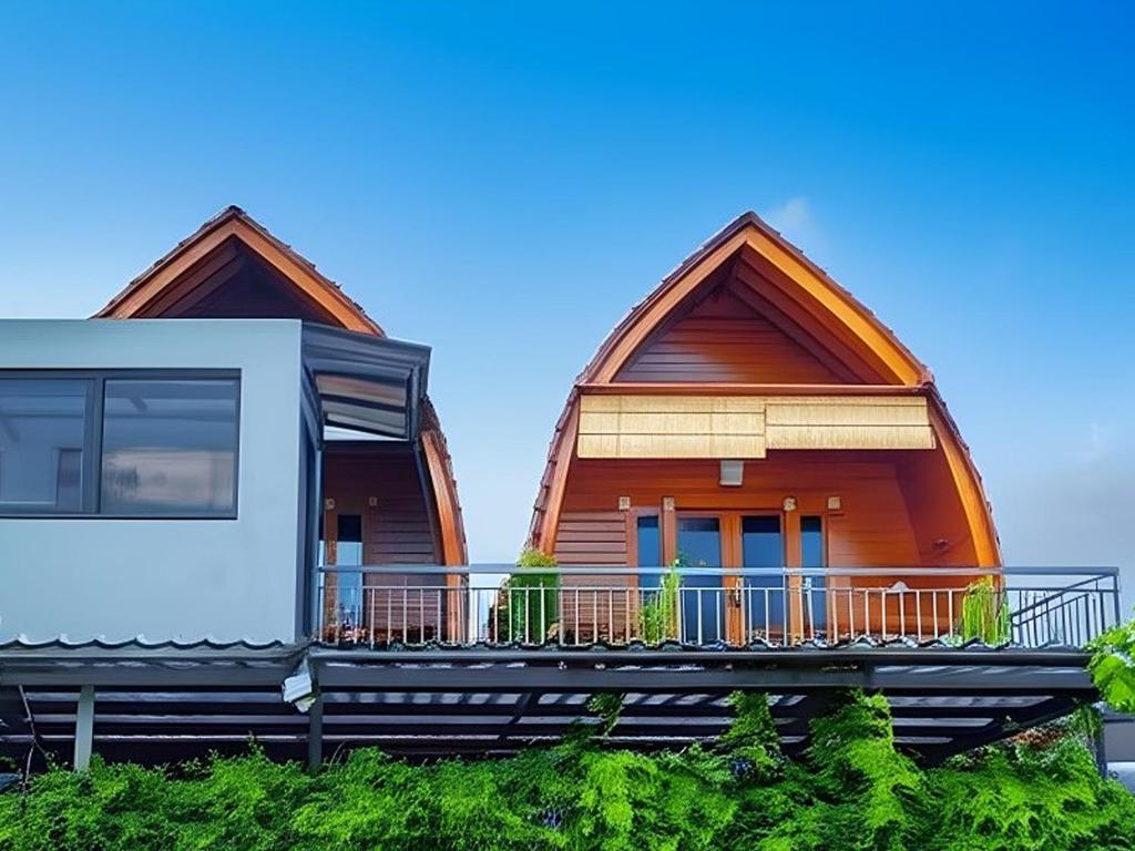 a house with two large windows and a white trailer at Lumbung Kembar Guest House, Nyanyi in Munggu