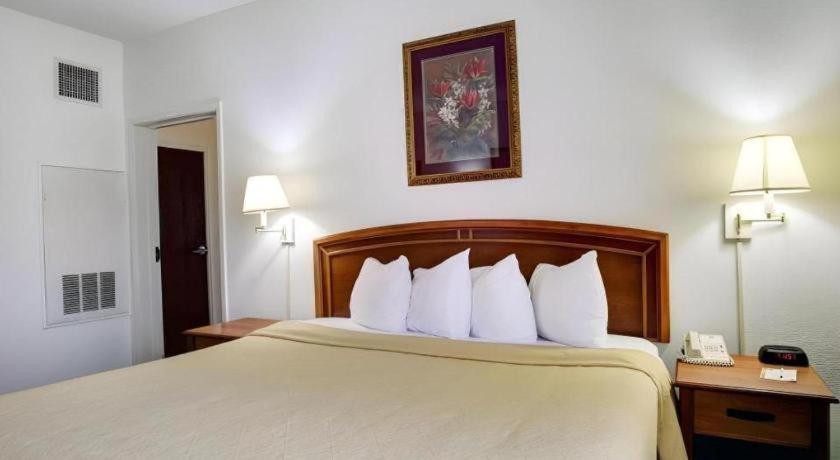 a hotel room with a large bed with white pillows at Quality Inn & Suites Airport in Austin