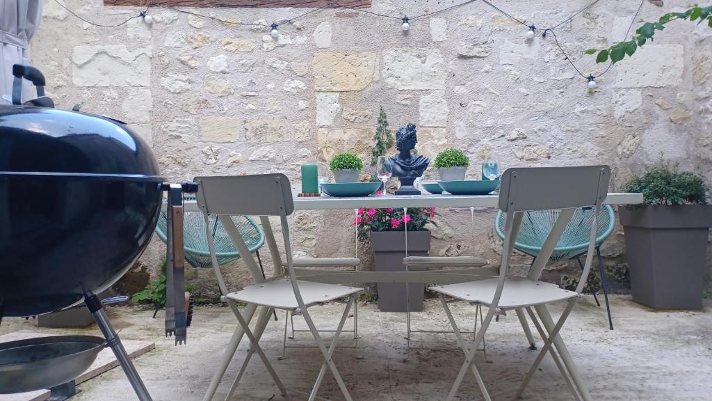 a table with chairs and plants on it at AUX BRIQUES ROUGES Au pied du château et à 4 km du zoo de Beauval in Saint-Aignan