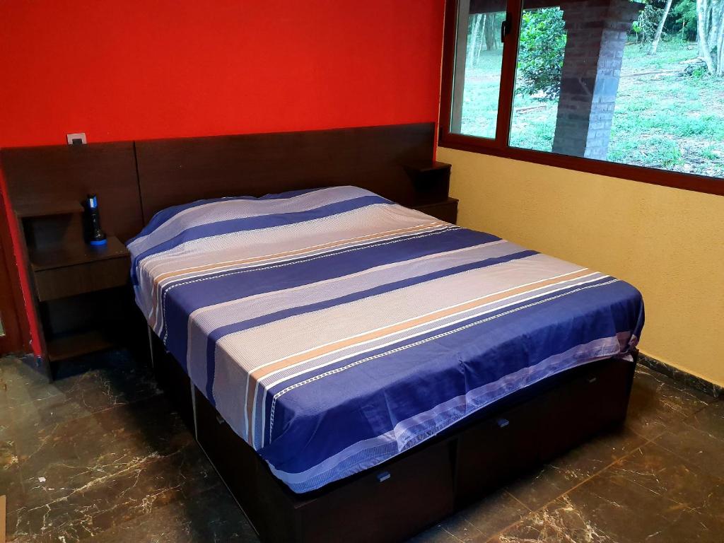 ein Bett in einem Zimmer mit einem Fenster in der Unterkunft la escondida in Puerto Leoni