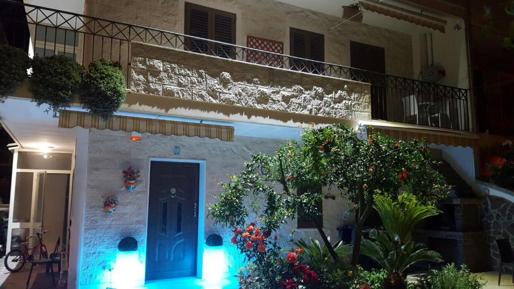 ガリポリにあるPROFUMO DI MARE B&Bの青い扉と植物のある家