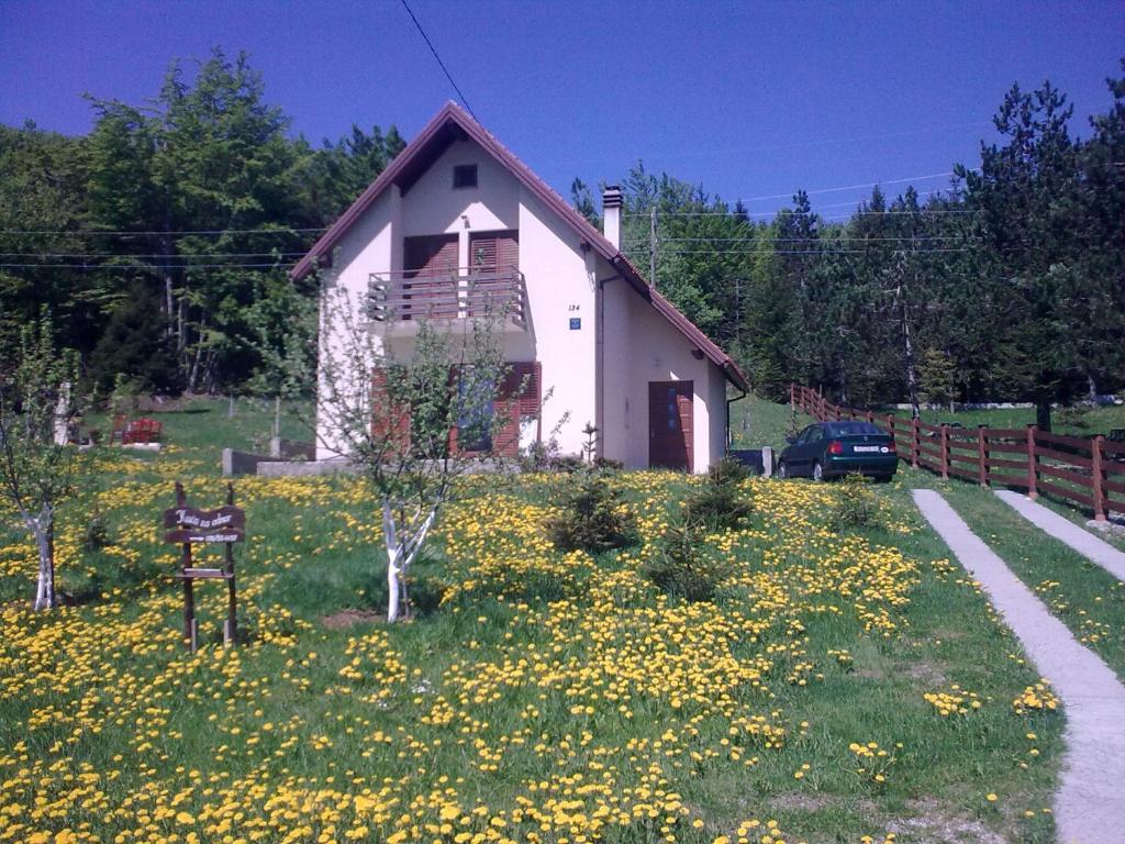 a small house in a field of flowers at Holiday Home Čančarević in Ravna Gora