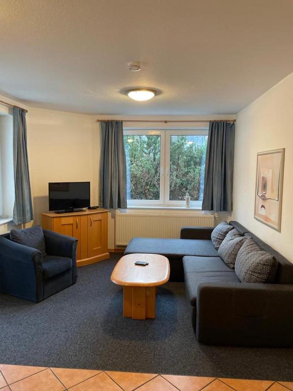 a living room with a couch and a table at Fewo 3 in Willingen