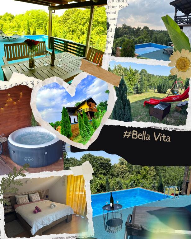 a collage of pictures of a house and a pool at Holiday Home Bella Vita in Gornji Mihaljevec