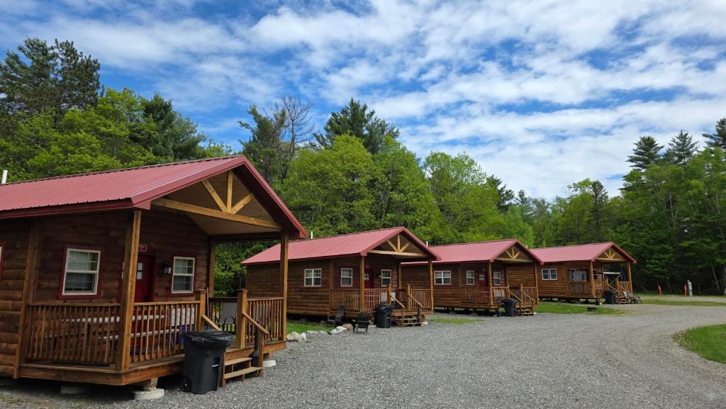 a row of log cabins at a resort at Abbot Trailside Lodging in Abbot Village