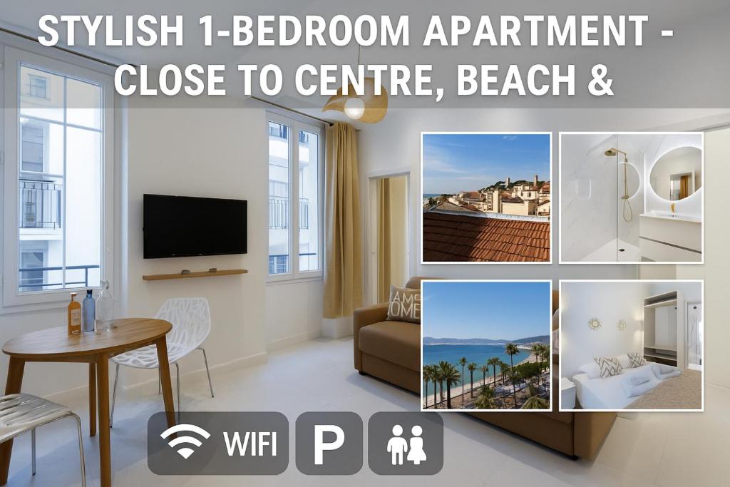 - un coin salon avec un canapé et une télévision dans l'établissement Casa Josa - Suquet, à Cannes