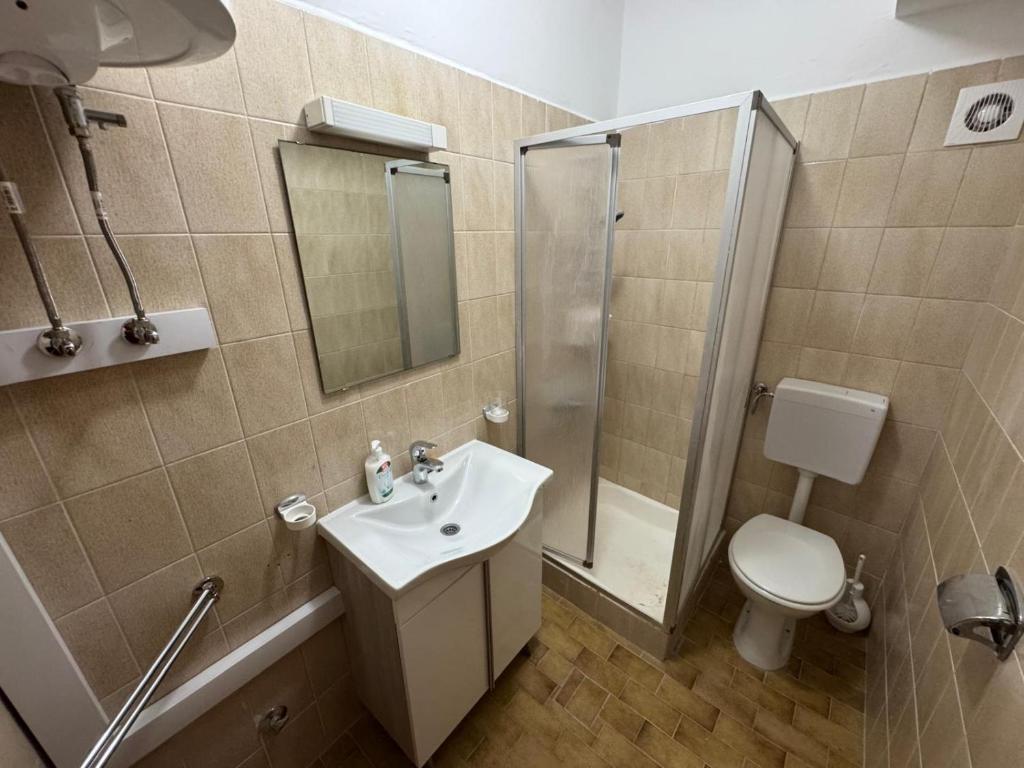 Koupelna v ubytování Apartments Prosika