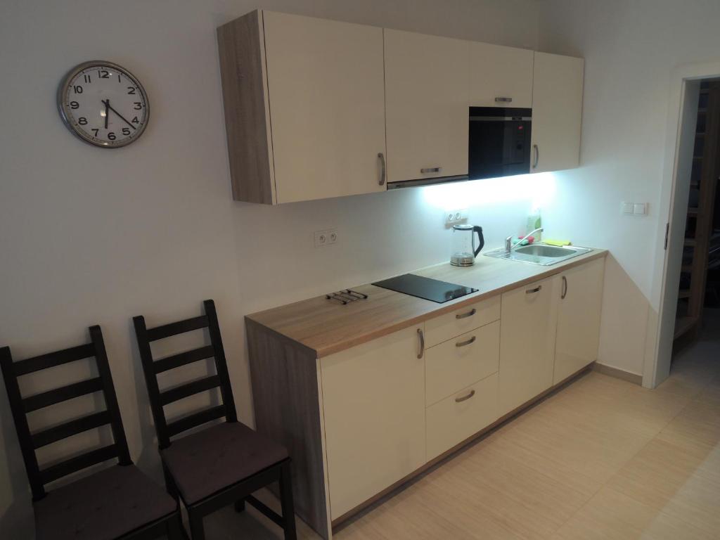 Kuchyň nebo kuchyňský kout v ubytování Apartmány Hlohovec