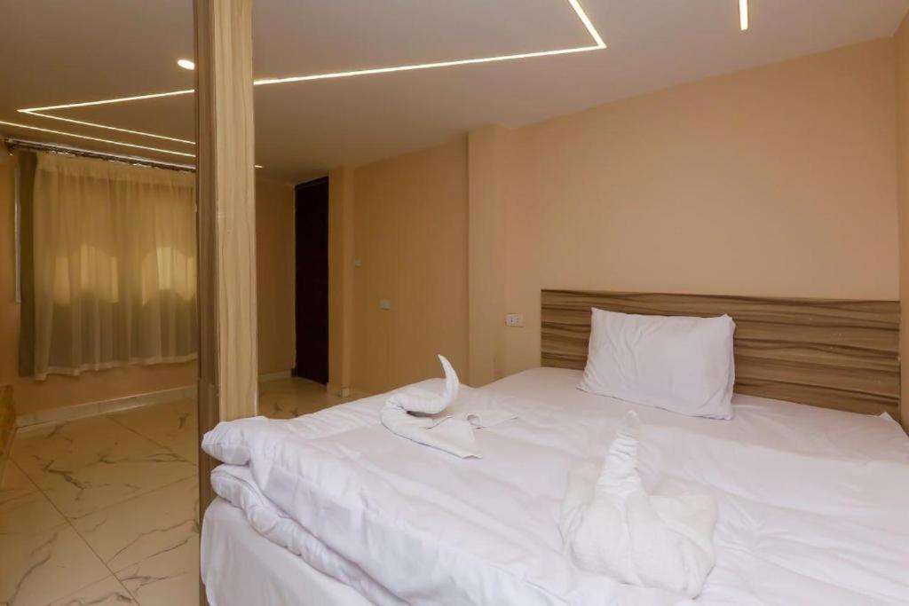 Postel nebo postele na pokoji v ubytování Rizkyan pyramids view INN