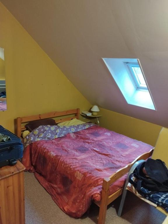 a bedroom with a large bed with a window at studio des roses in Gournay-en-Bray