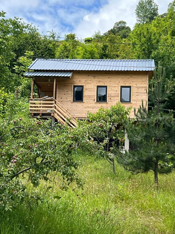 a house with a solar roof on top of a field at Ali's House 61 in Anayurt