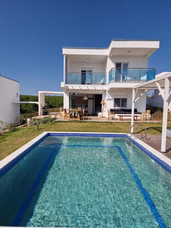 カッサンドレイアにあるLuxury Villa Sani A2のヴィラ(家の前にスイミングプール付)