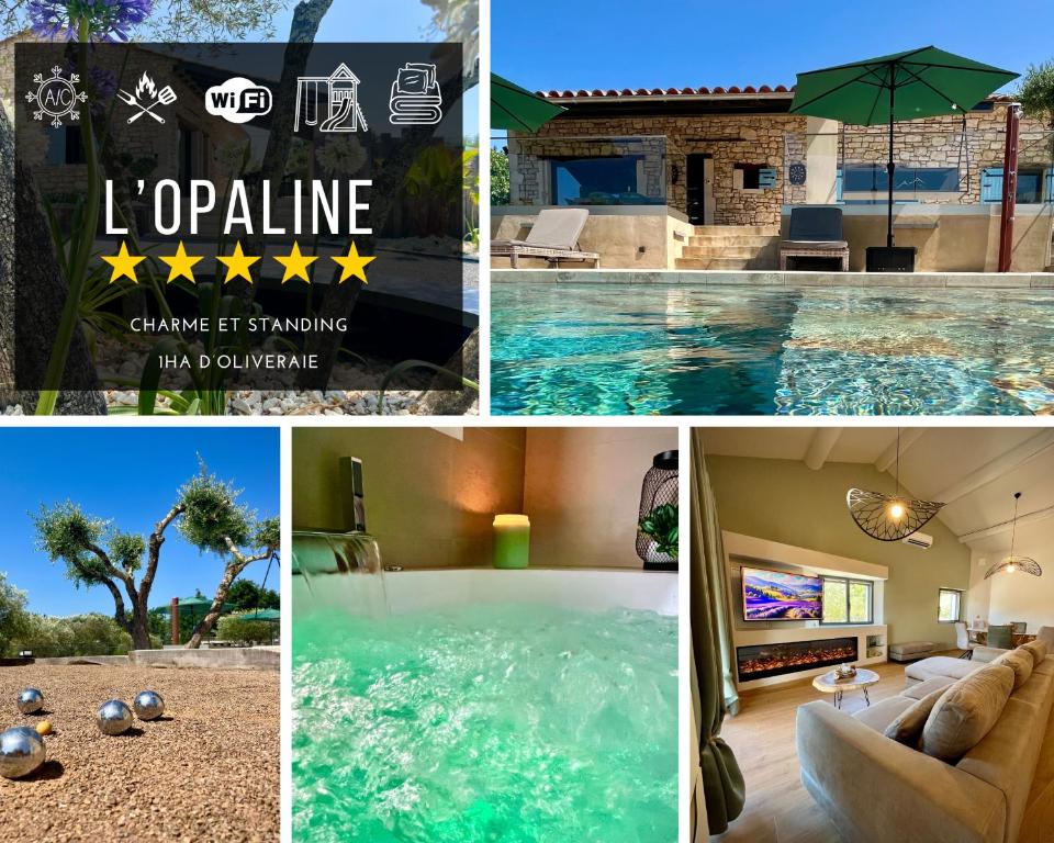 a collage of photos of a villa with a swimming pool at Villa Opaline in Issirac