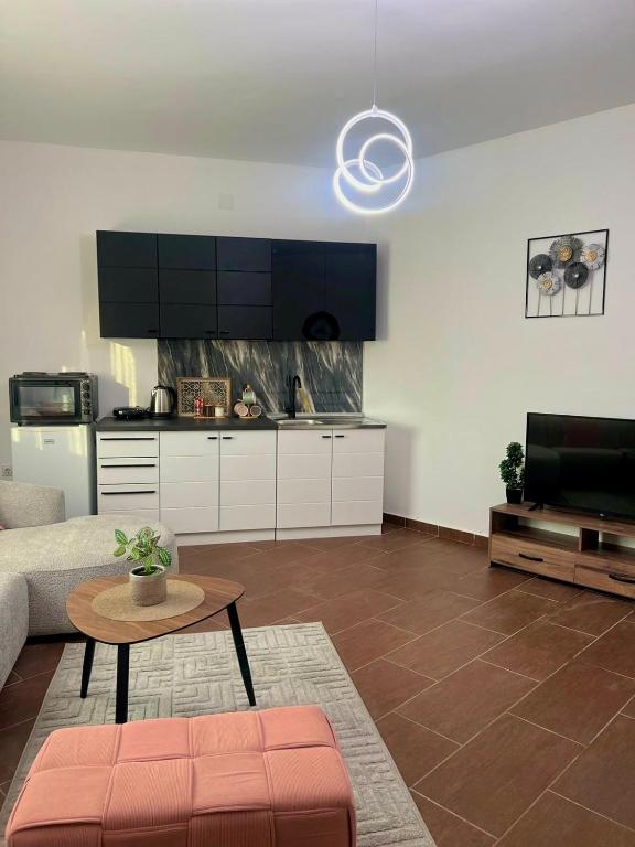Kuchyň nebo kuchyňský kout v ubytování Apartments Katana