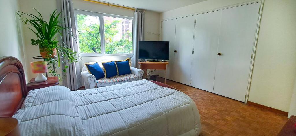 TV a/nebo společenská místnost v ubytování Habitación Privada en Apartamento, Conquistadores