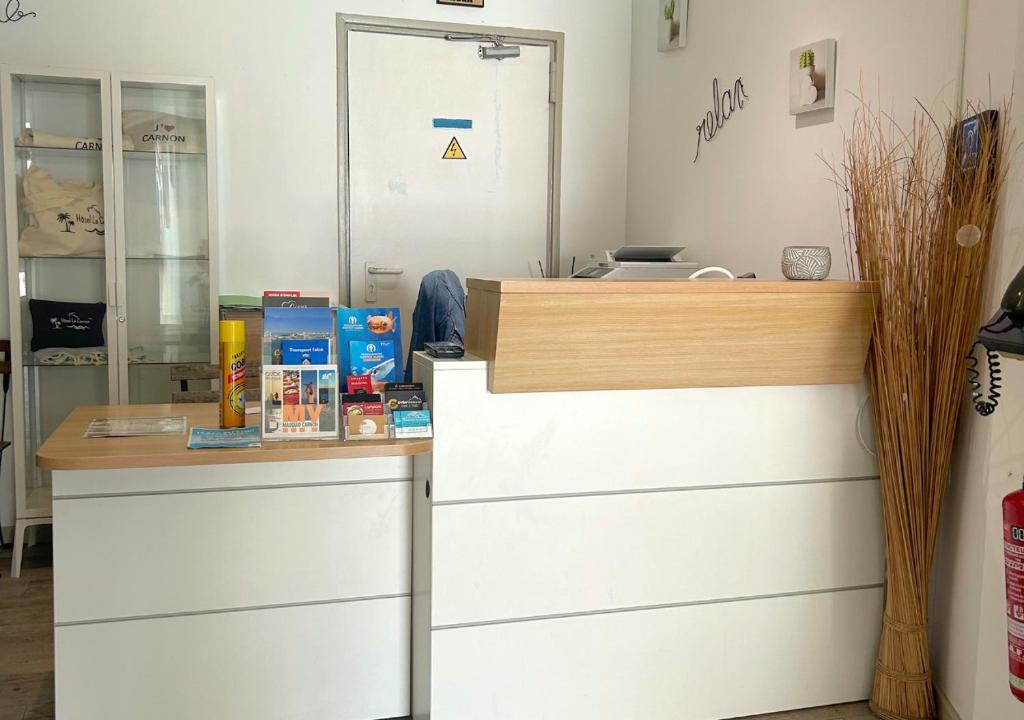 Kuchyň nebo kuchyňský kout v ubytování Hôtel Le Carnon
