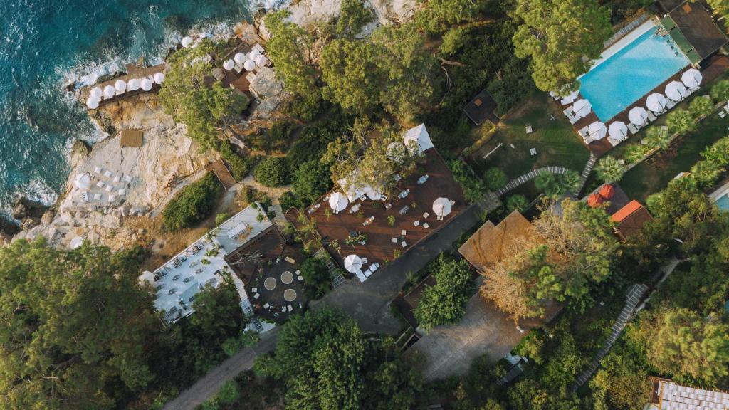 an overhead view of a house next to the ocean at Lov Faralya Adults Only in Faralya