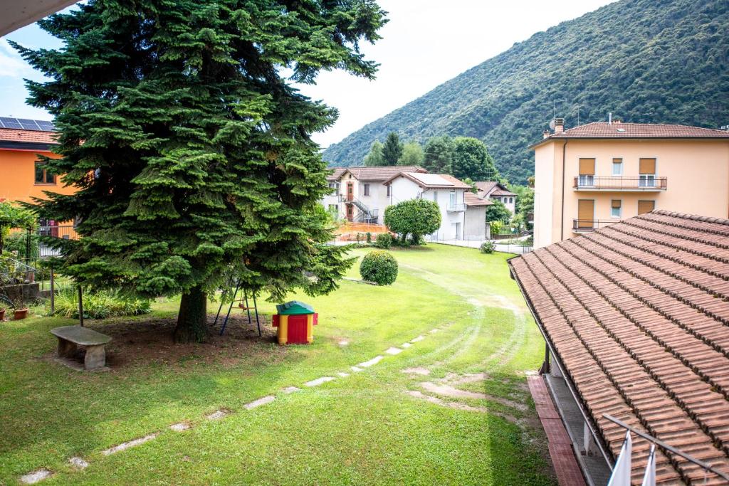 a view of a yard with a tree and a building at Comodità a due passi dal centro di Verbania in Verbania