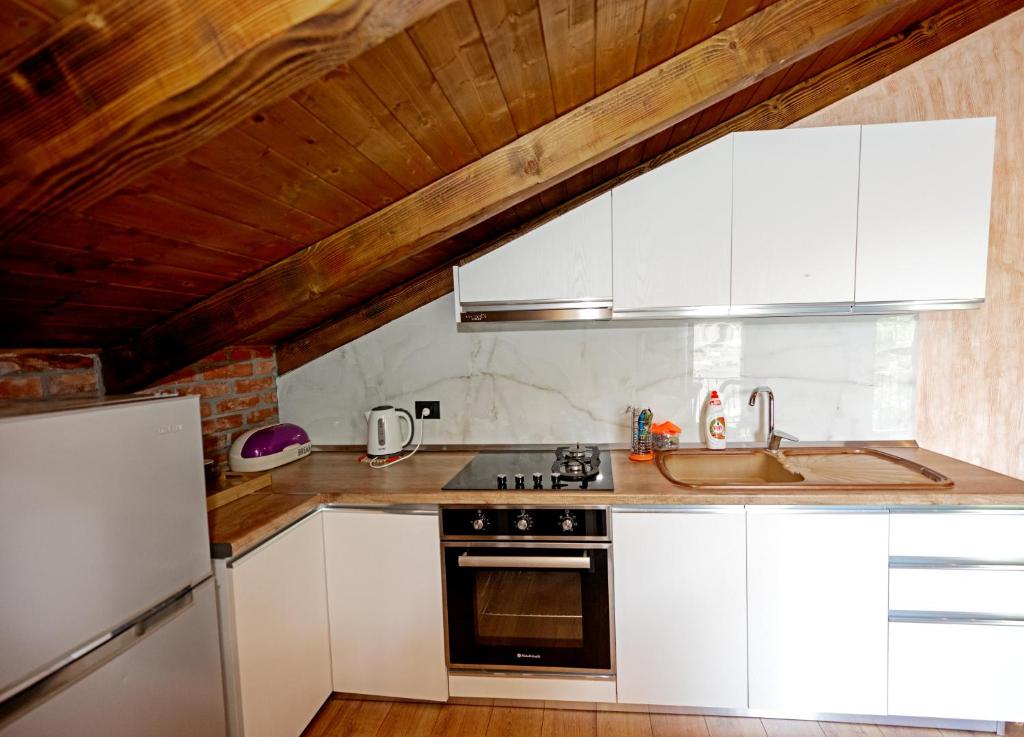 Kjøkken eller kjøkkenkrok på Borealis Guest House