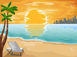 a painting of a beach with a chair and a palm tree at Azzurromare Residence in Procida