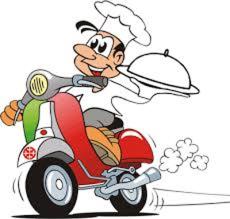 a chef riding a motor scooter with a tray of food at Azzurromare Residence in Procida