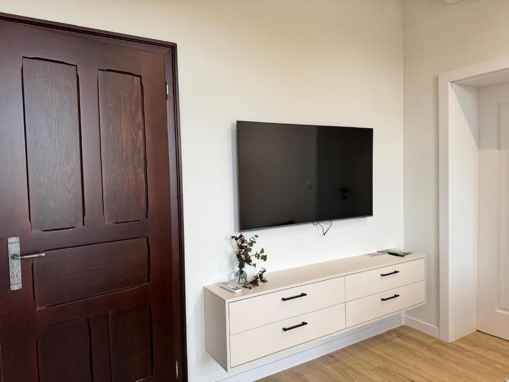 Televízia a/alebo spoločenská miestnosť v ubytovaní Apartamenty Toszeckie LUX